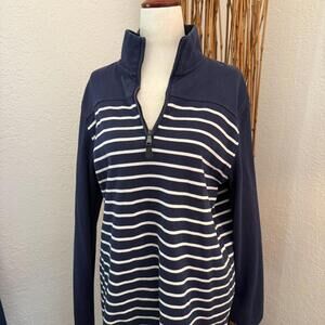 Navy and white striped Banana Republic quarter zip sweatshirt #stripes